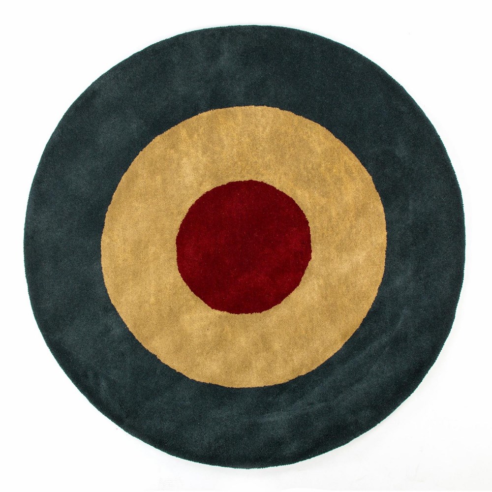 Roundel Wool Circular Rugs in Blue & Red